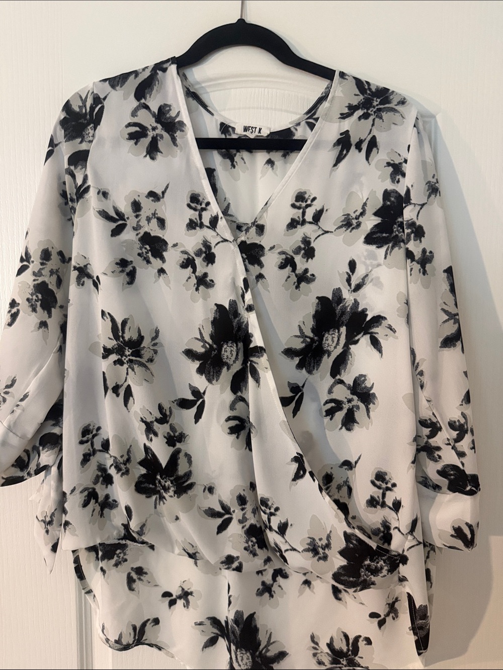 West K Flowy Black & White Floral Wrap Blouse - Women Tops